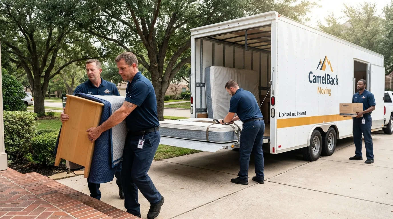 Crew loading residential truck for cross-state move from Berino, NM
