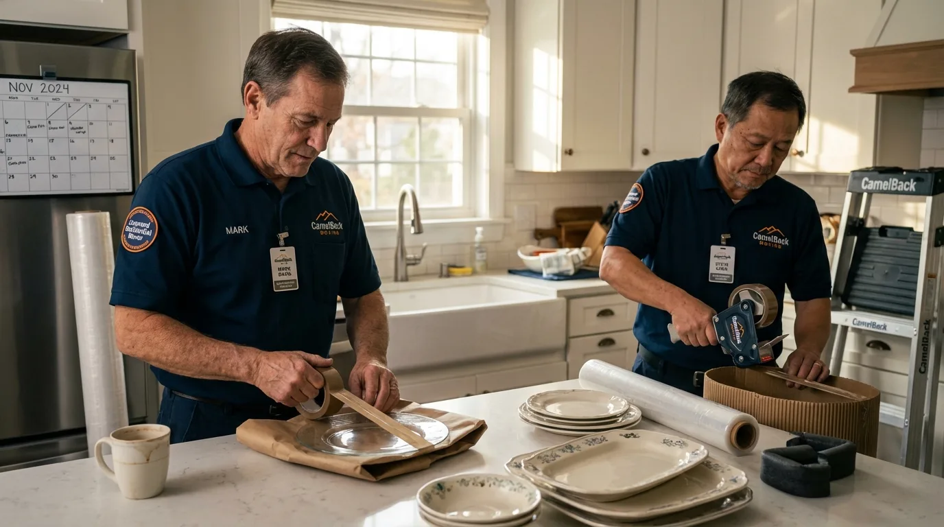 Professional crew packing kitchen dishware in Berino, NM